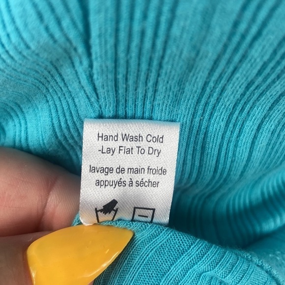 One September Turquoise Ribbed Asymmetrical Tank Top with Ruffle Accent - Picture 6 of 7